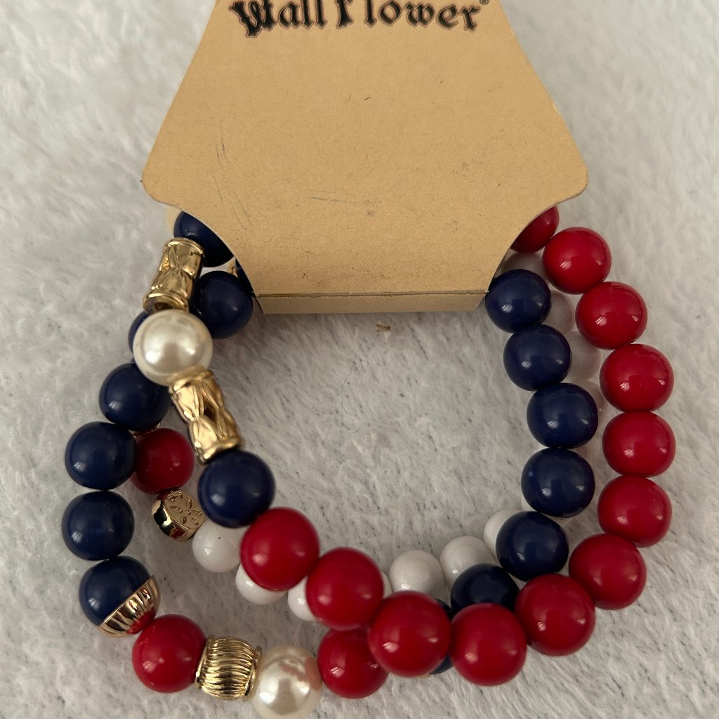 Nwt Set Of 3 Wallflower Red White Blue Stretch Bracelets